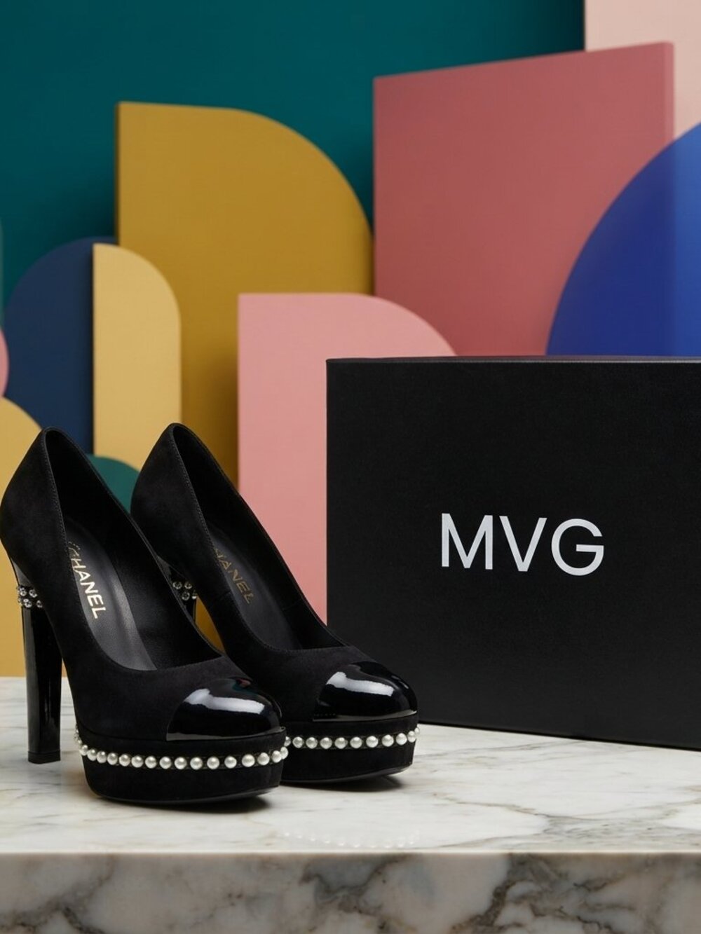 Chanel Black Pearl Escarpins Suede Pumps